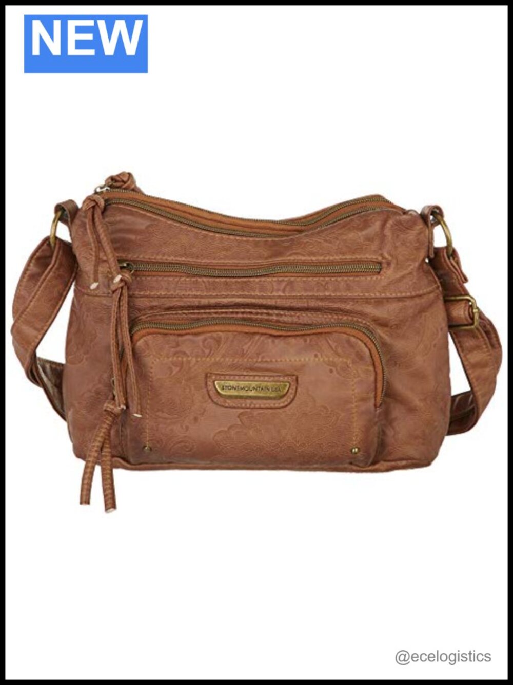 Embossed Hobo Crossbody Bag with Top Handles, Zip Closure & Slip Pocket